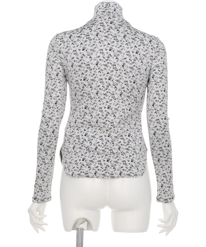 FLORAL JACQUARD FRAISE STITCHHIGH NECK TOP