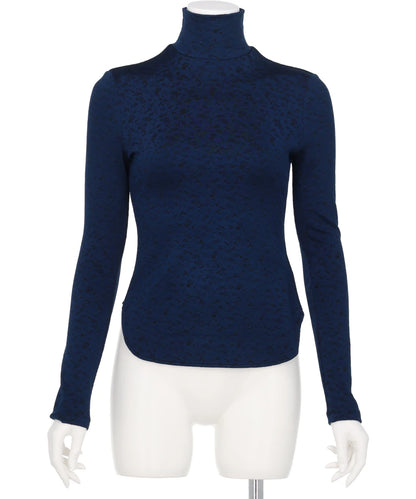 FLORAL JACQUARD FRAISE STITCHHIGH NECK TOP