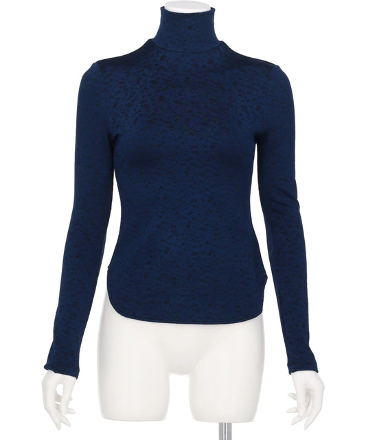 FLORAL JACQUARD FRAISE STITCHHIGH NECK TOP