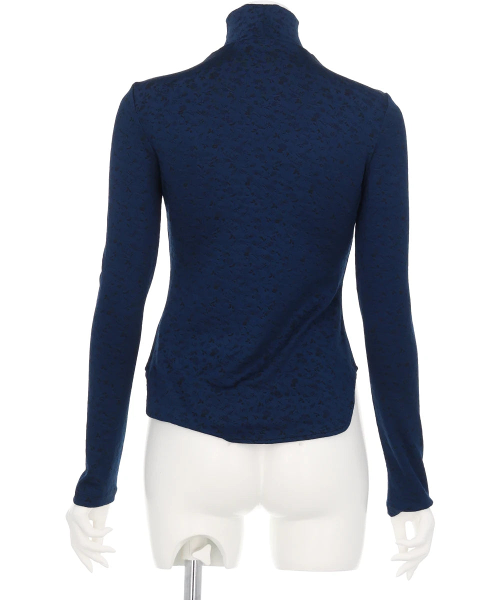 FLORAL JACQUARD FRAISE STITCHHIGH NECK TOP