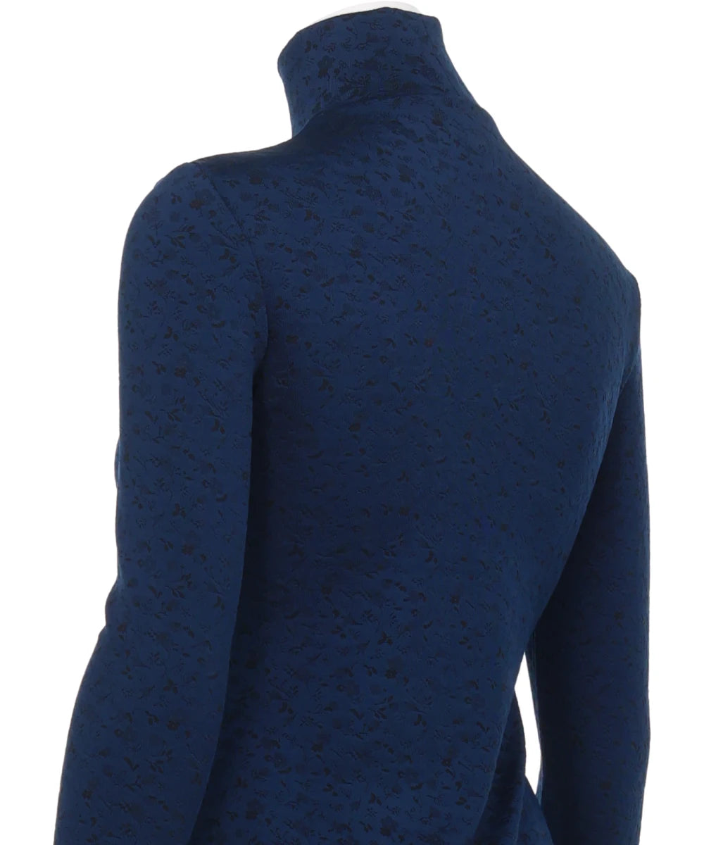 FLORAL JACQUARD FRAISE STITCHHIGH NECK TOP