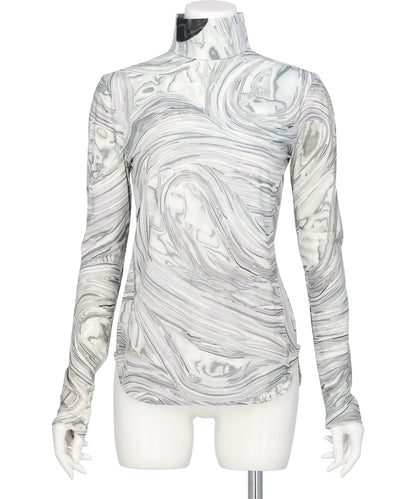 Mame Kurogouchi(マメクロゴウチ) MARBLE PRINT JERSEY HIGH NECK TOP Mame Kurogouchi(マメクロゴウチ) MARBLE PRINT JERSEY HIGH NECK TOP