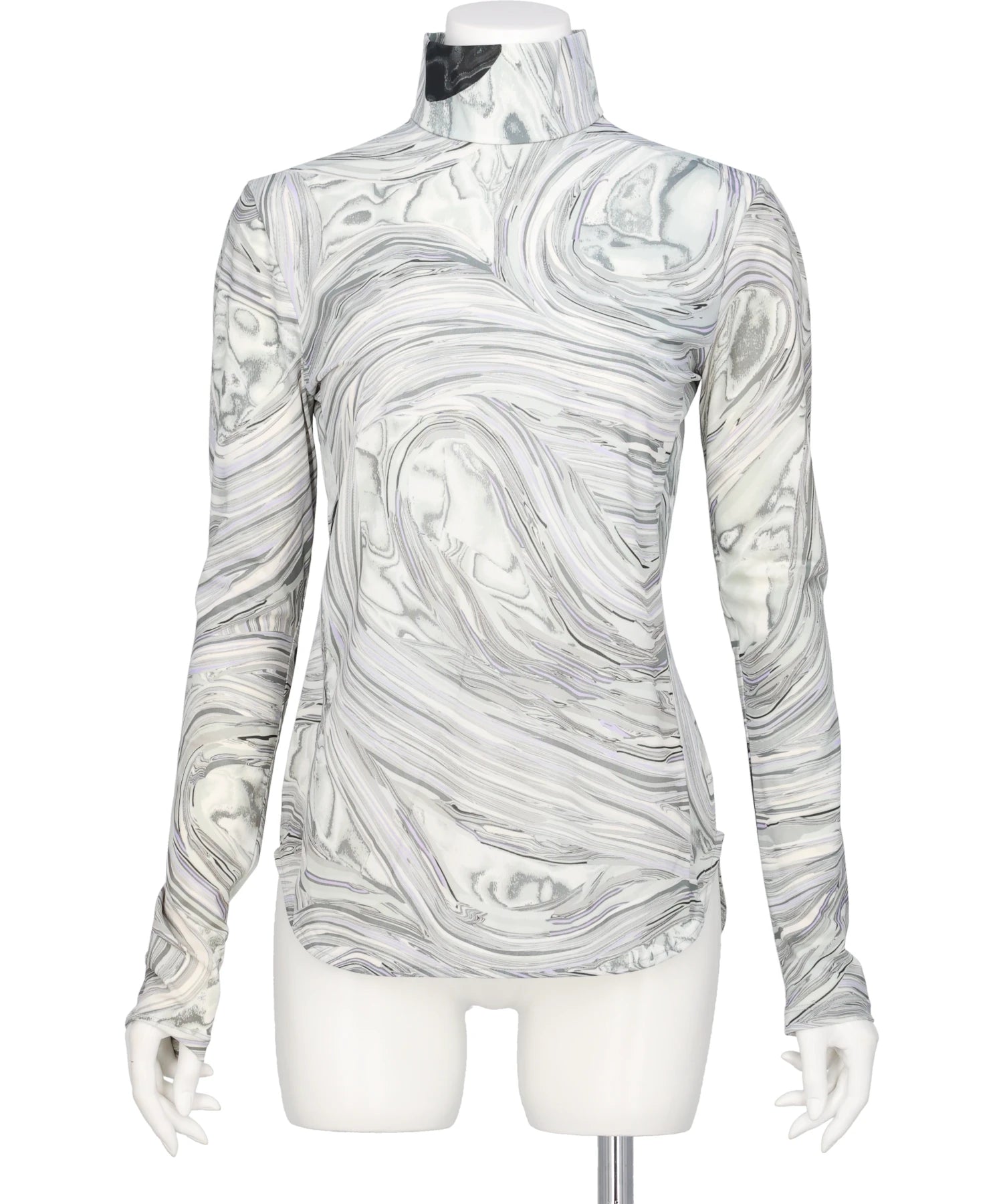 Mame Kurogouchi(マメクロゴウチ) MARBLE PRINT JERSEY HIGH NECK TOP