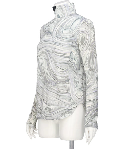 MARBLE PRINT JERSEY HIGH NECK TOP