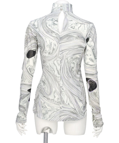 MARBLE PRINT JERSEY HIGH NECK TOP