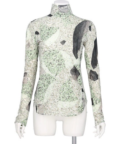 マロッちぇページ Marble Print Jersey High Neck Top(2 GREY): Mame Kurogouchi