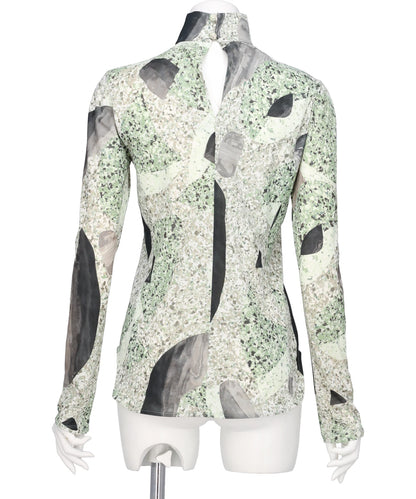 MARBLE PRINT JERSEY HIGH NECK TOP