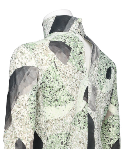 MARBLE PRINT JERSEY HIGH NECK TOP