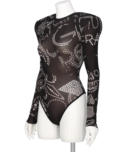 PRINTED SHOULDER PAD LEOTARD WOVEN