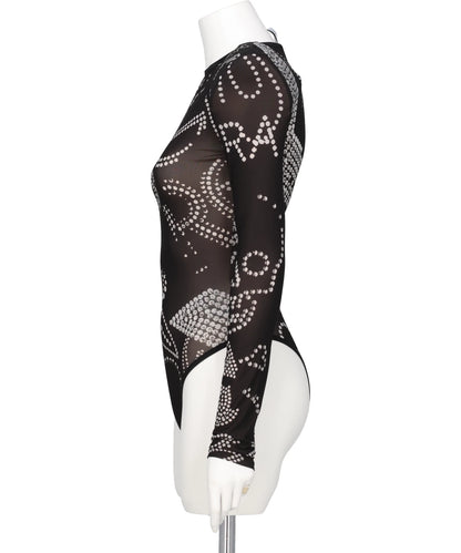 PRINTED SHOULDER PAD LEOTARD WOVEN
