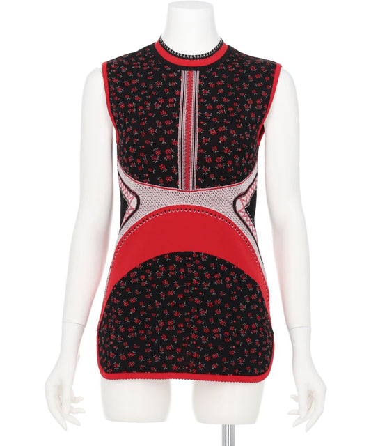 FLORAL JACQUARD SLEEVELESS KNITTED TOP