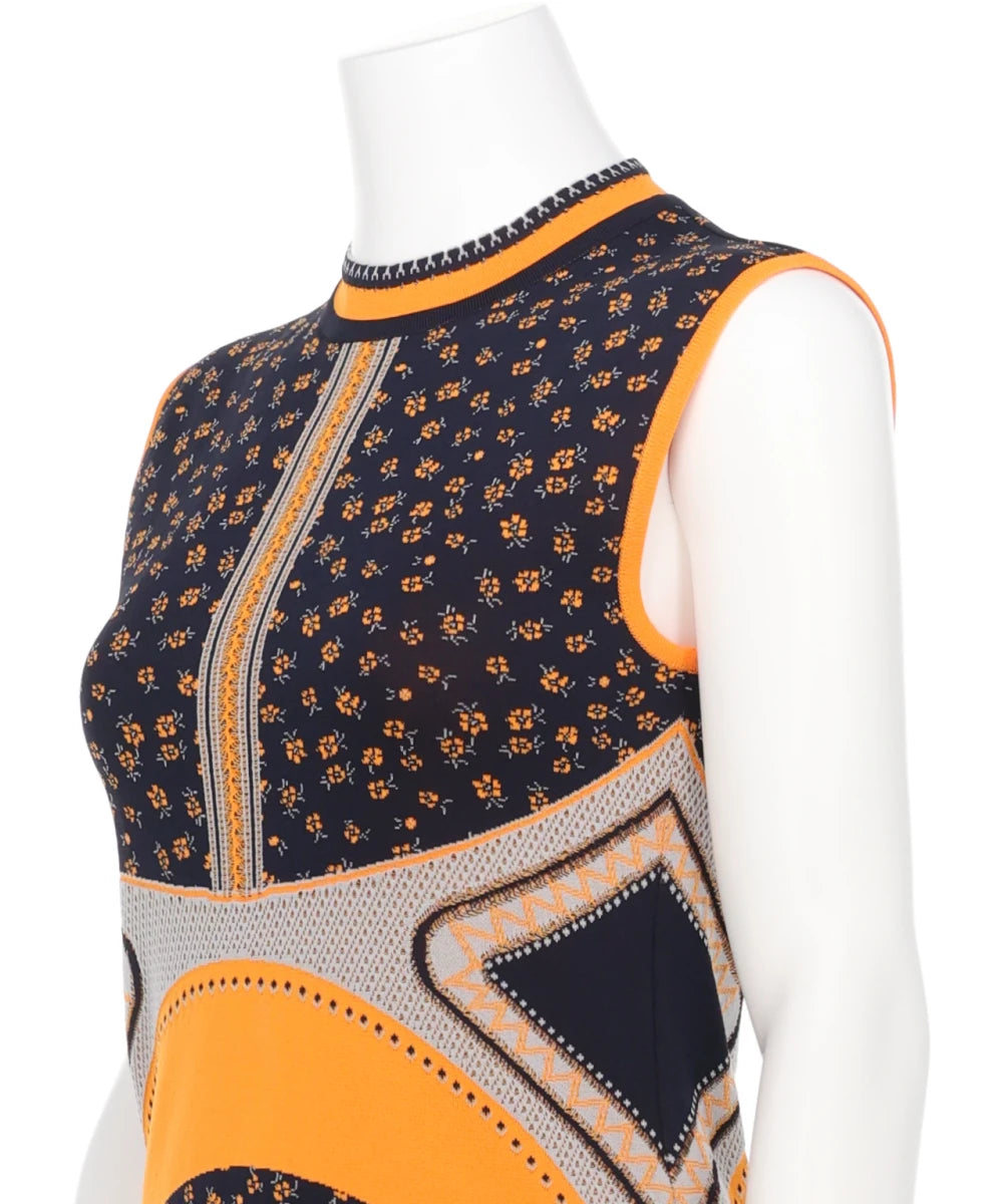 FLORAL JACQUARD SLEEVELESS KNITTED TOP – MIDWEST ONLINE STORE FLORAL JACQUARD SLEEVELESS KNITTED TOP – MIDWEST ONLINE STORE