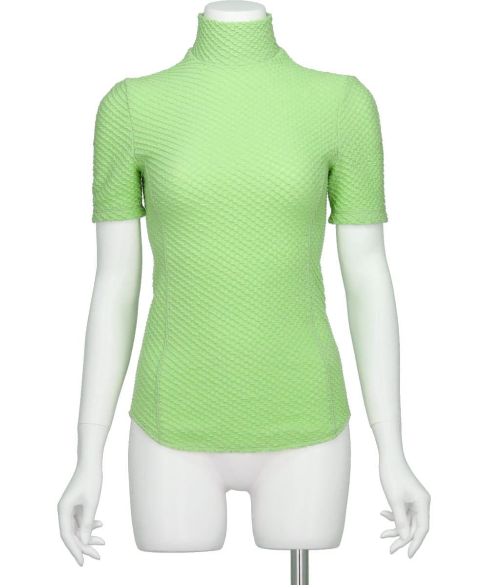 SHIRRING JERSEY JACQUARD HIGH NECK TOP