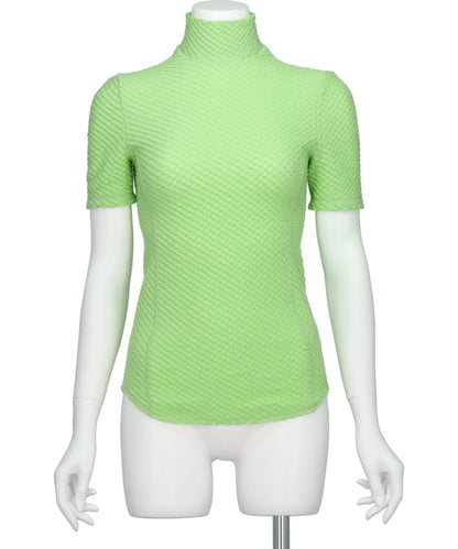 SHIRRING JERSEY JACQUARD HIGH NECK TOP