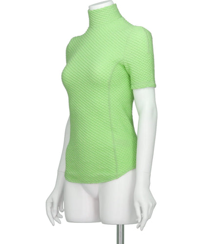 SHIRRING JERSEY JACQUARD HIGH NECK TOP