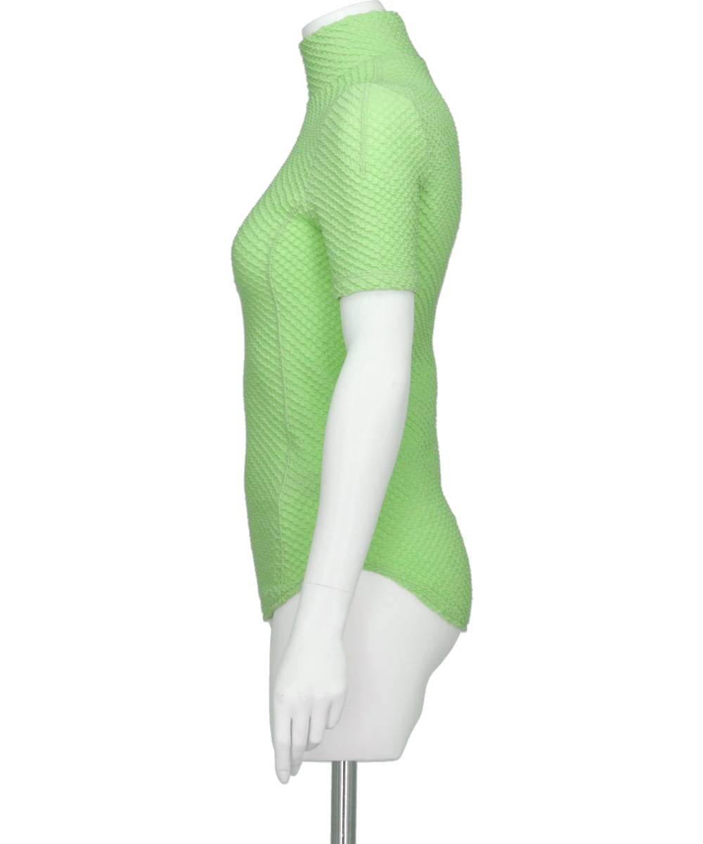 SHIRRING JERSEY JACQUARD HIGH NECK TOP