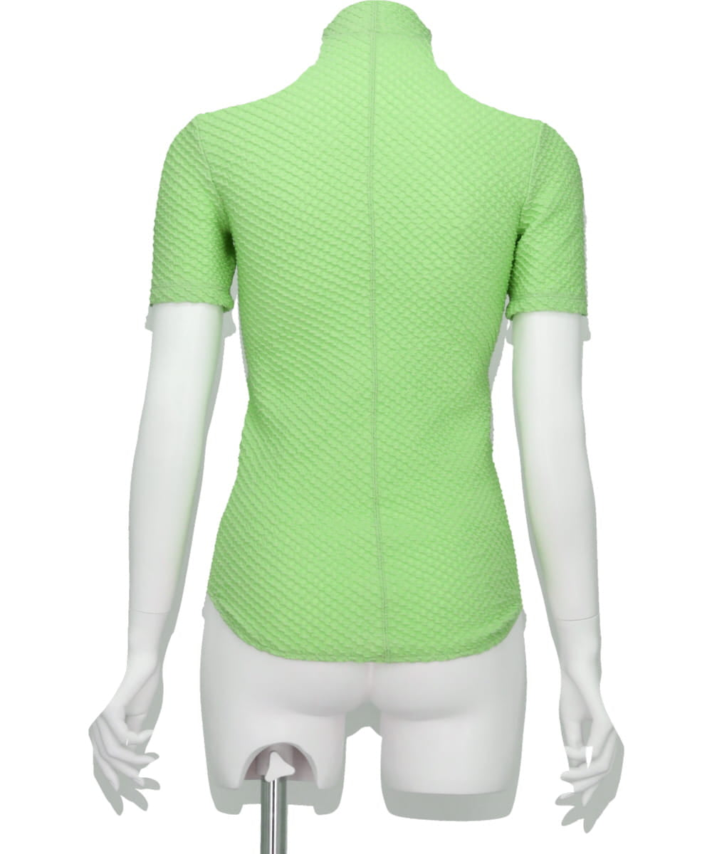 SHIRRING JERSEY JACQUARD HIGH NECK TOP