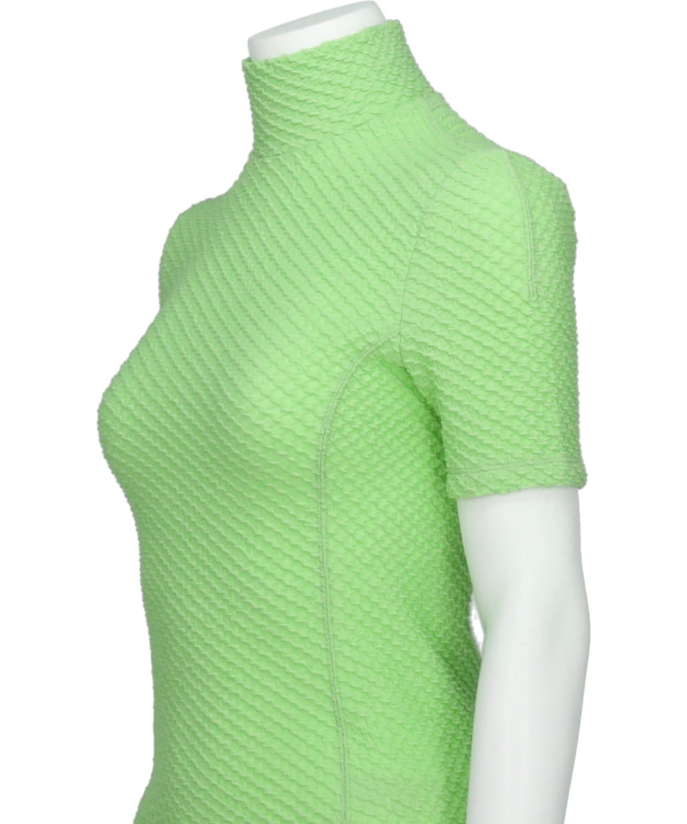 SHIRRING JERSEY JACQUARD HIGH NECK TOP