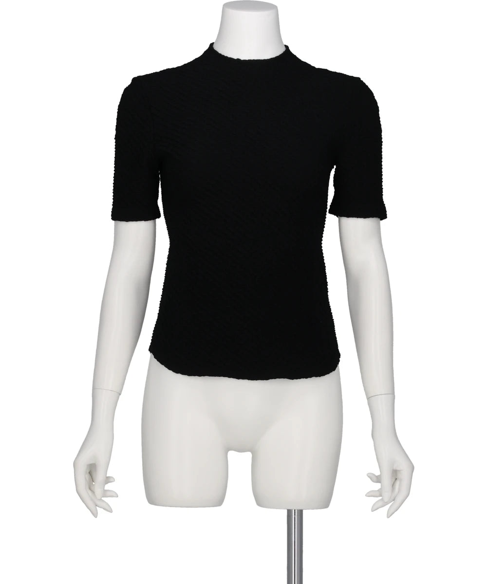 SHIRRING JERSEY JACQUARD SHORT SLEEVE TOP