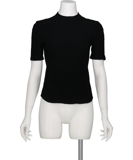 SHIRRING JERSEY JACQUARD SHORT SLEEVE TOP