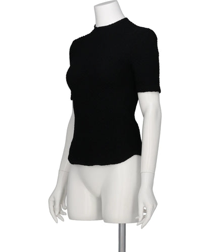 SHIRRING JERSEY JACQUARD SHORT SLEEVE TOP