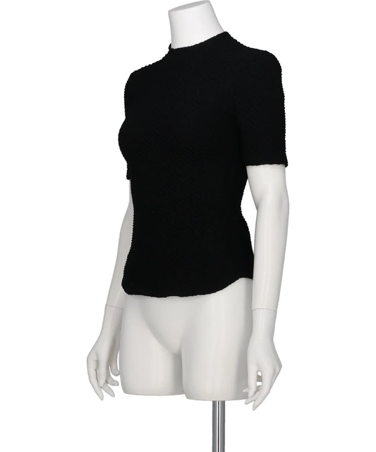 SHIRRING JERSEY JACQUARD SHORT SLEEVE TOP