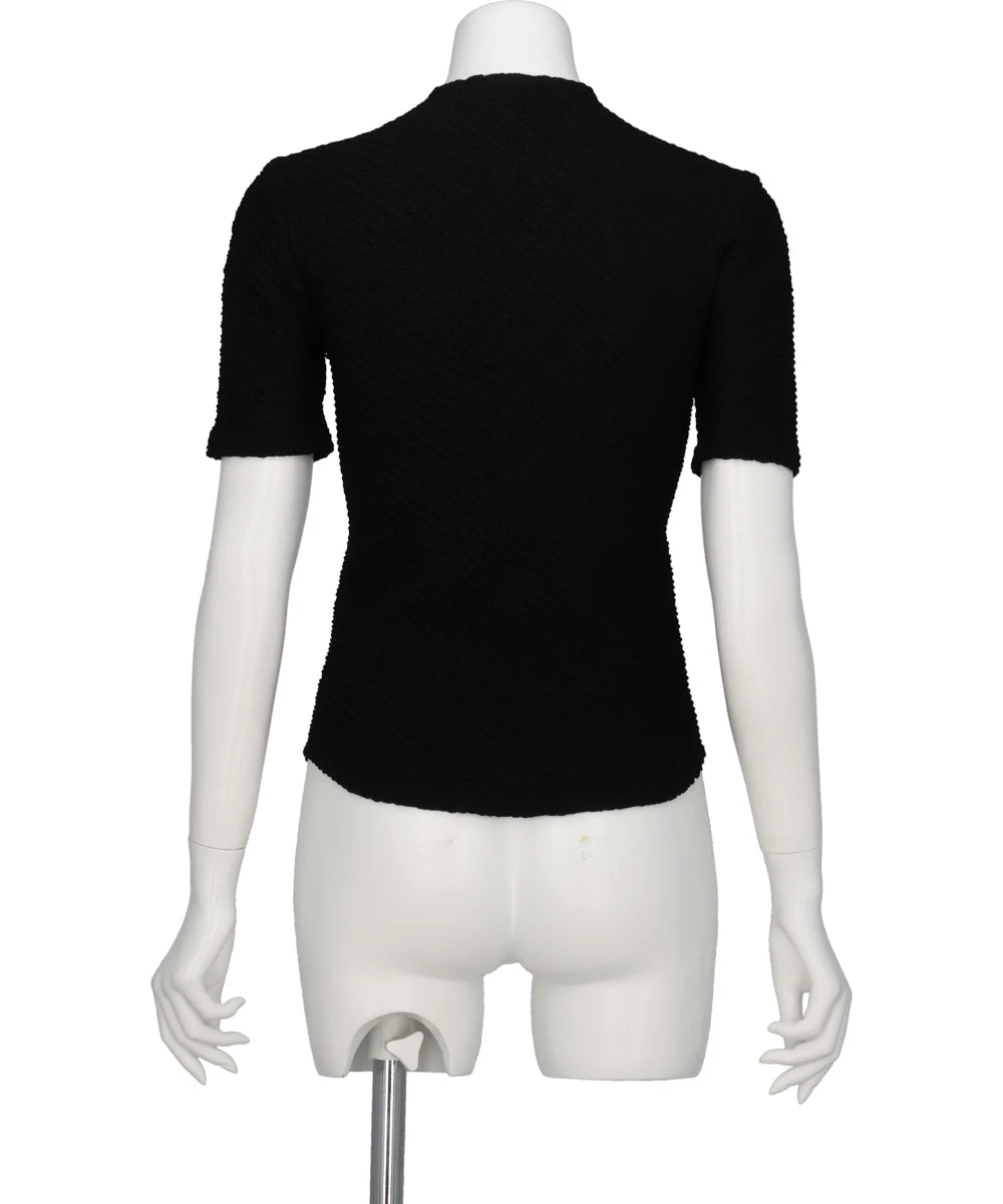 SHIRRING JERSEY JACQUARD SHORT SLEEVE TOP