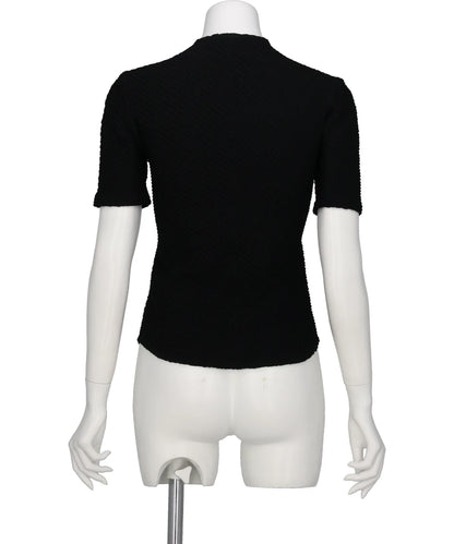 SHIRRING JERSEY JACQUARD SHORT SLEEVE TOP
