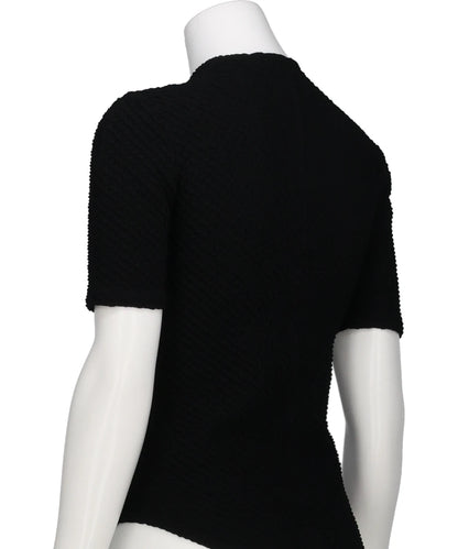SHIRRING JERSEY JACQUARD SHORT SLEEVE TOP