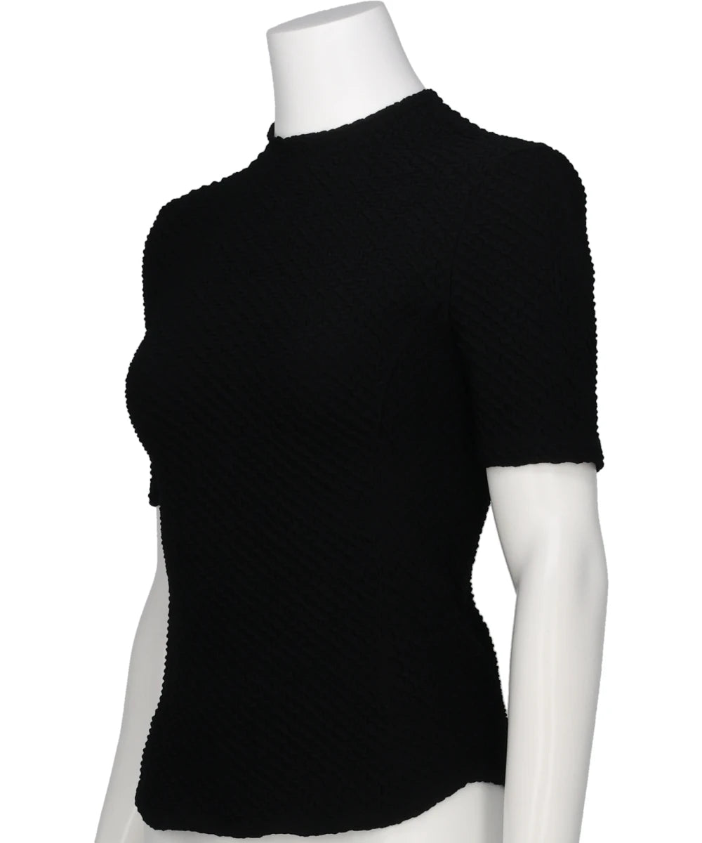 SHIRRING JERSEY JACQUARD SHORT SLEEVE TOP