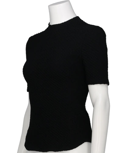 SHIRRING JERSEY JACQUARD SHORT SLEEVE TOP