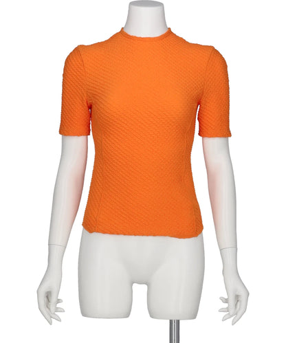 SHIRRING JERSEY JACQUARD SHORT SLEEVE TOP