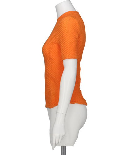 SHIRRING JERSEY JACQUARD SHORT SLEEVE TOP