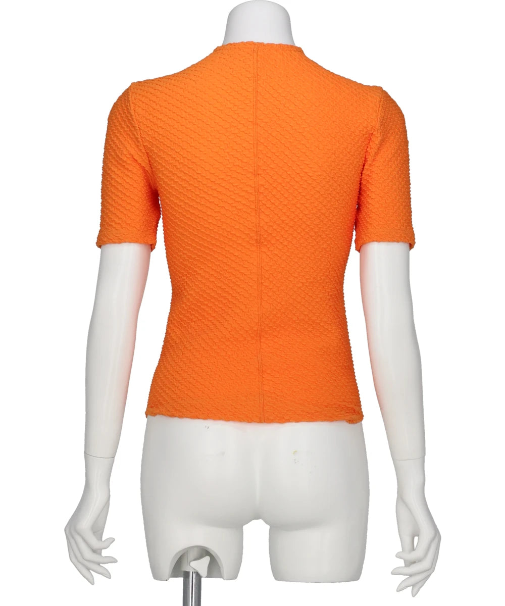 SHIRRING JERSEY JACQUARD SHORT SLEEVE TOP