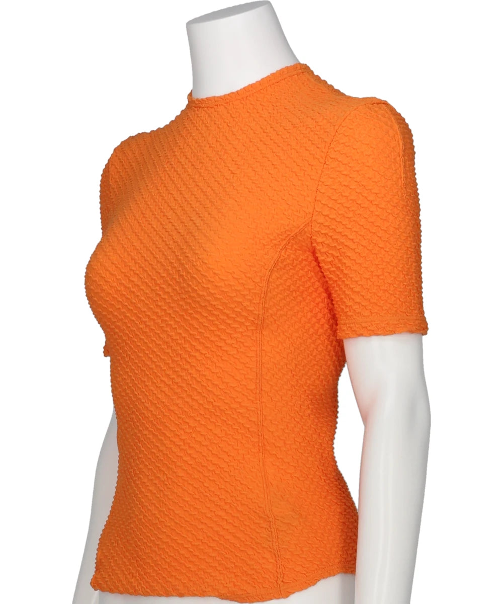 SHIRRING JERSEY JACQUARD SHORT SLEEVE TOP