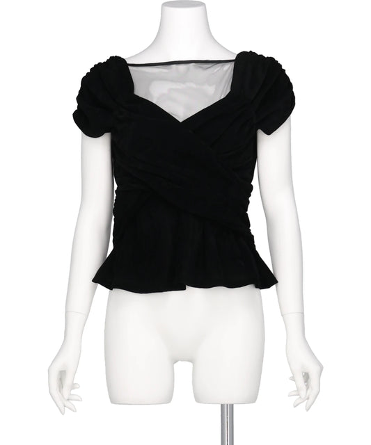 VELVET TULLE GATHERED TOP