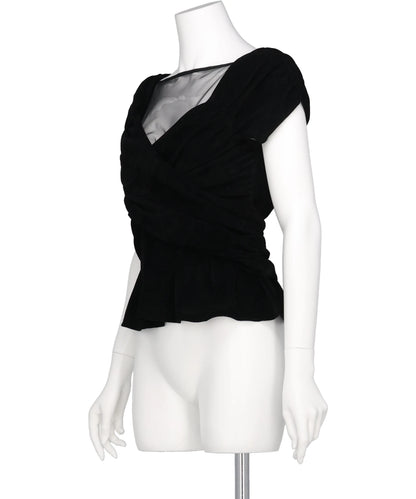 VELVET TULLE GATHERED TOP