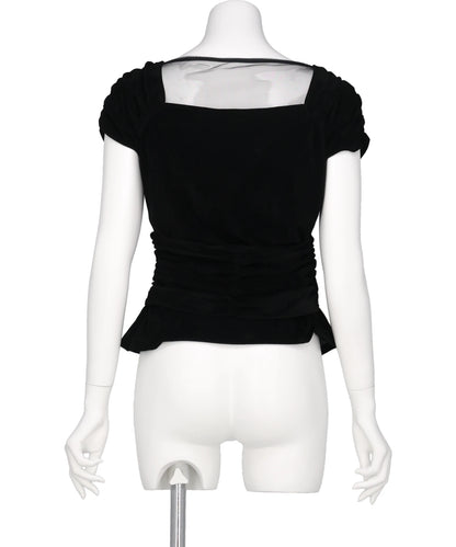 VELVET TULLE GATHERED TOP