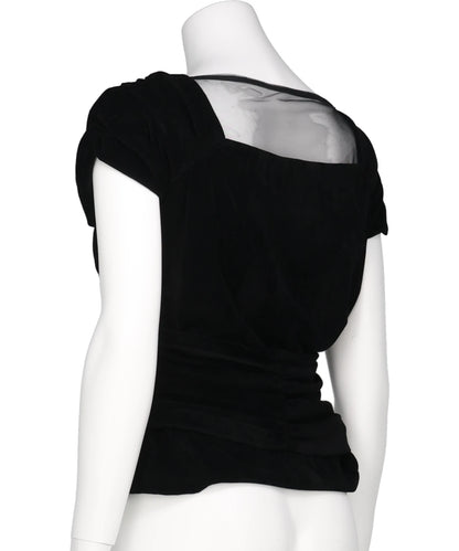 VELVET TULLE GATHERED TOP