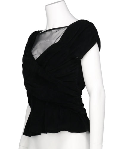 VELVET TULLE GATHERED TOP