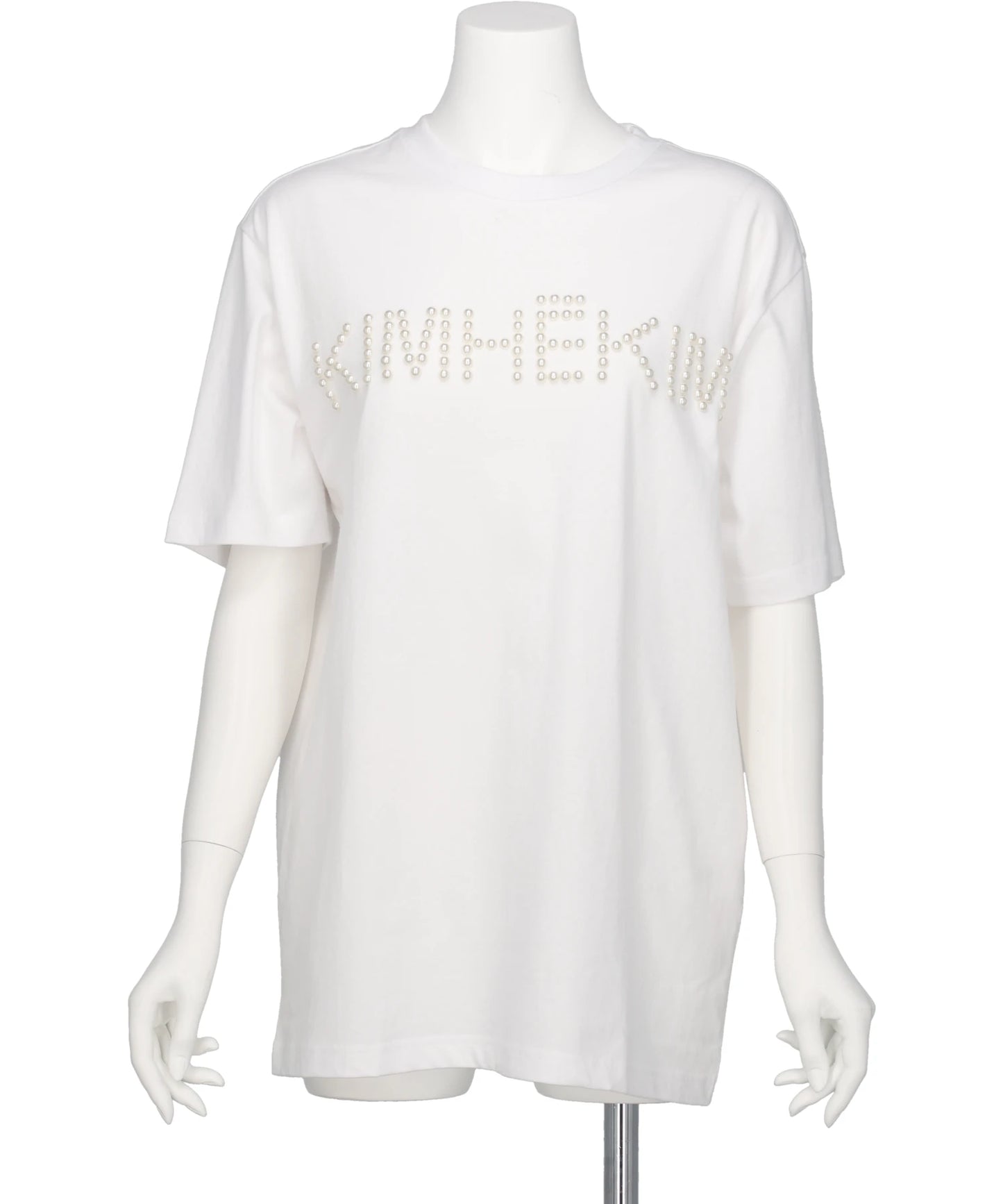 KIMHEKIM(キムヘキム) 2026AW LOGO T-SHIRT WITH PEARL EMBELLISHMENT KHK-JS071-WH