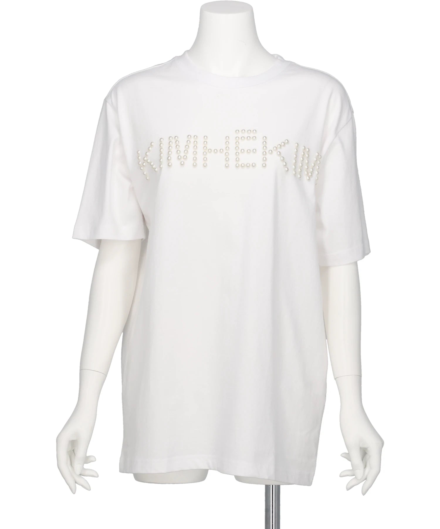 KIMHEKIM(キムヘキム) 2026AW LOGO T-SHIRT WITH PEARL EMBELLISHMENT KHK-JS071-WH