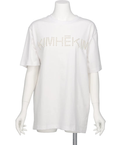 KIMHEKIM(キムヘキム) 2026AW LOGO T-SHIRT WITH PEARL EMBELLISHMENT KHK-JS071-WH