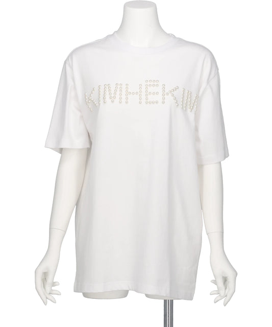 KIMHEKIM(キムヘキム) 2026AW LOGO T-SHIRT WITH PEARL EMBELLISHMENT KHK-JS071-WH