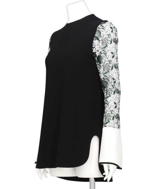 FLORAL LACE-SLEEVE CLASSIC TOP