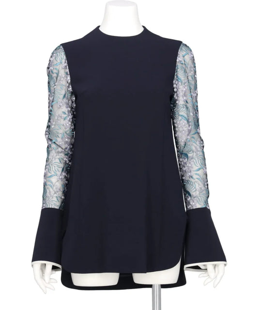 FLORAL LACE-SLEEVE CLASSIC TOP