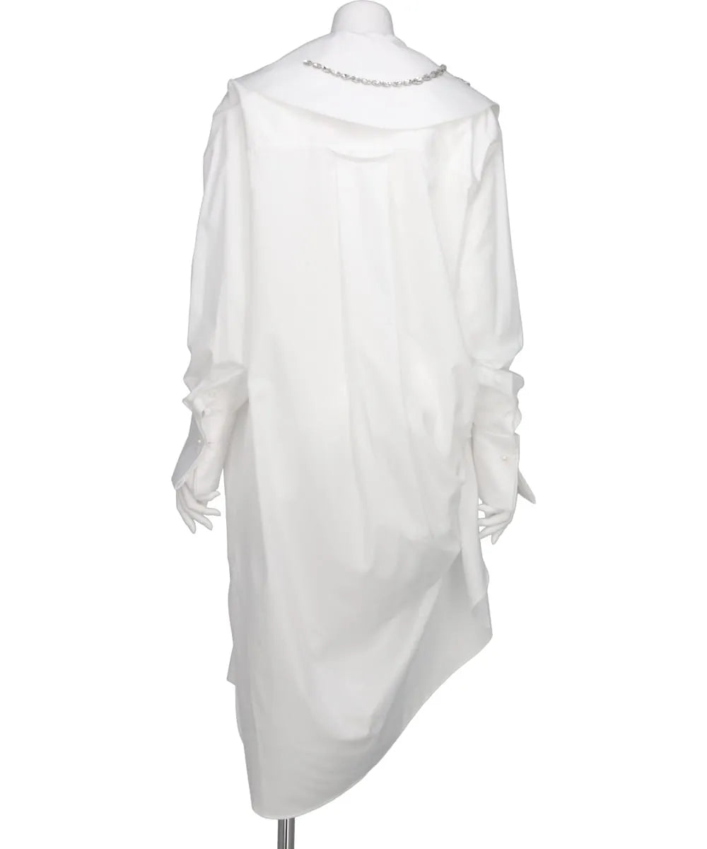 OVERSIZED GATHERED SLIT DETAIL SHIRT W/ EMB