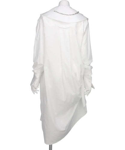 OVERSIZED GATHERED SLIT DETAIL SHIRT W/ EMB