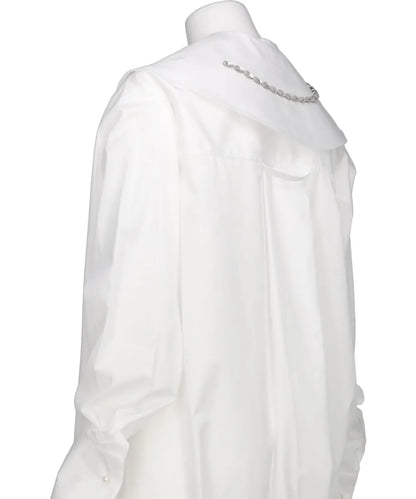 OVERSIZED GATHERED SLIT DETAIL SHIRT W/ EMB