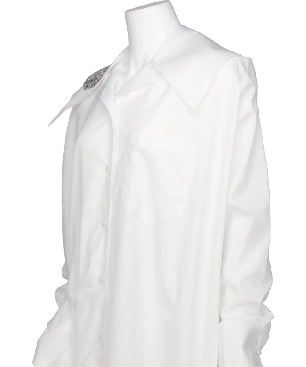 OVERSIZED GATHERED SLIT DETAIL SHIRT W/ EMB